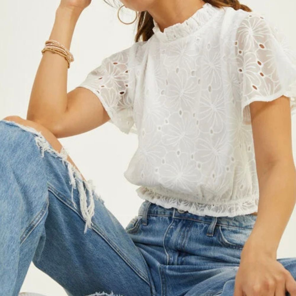 Altar'd State Marleigh White Eyelet Top Size Large